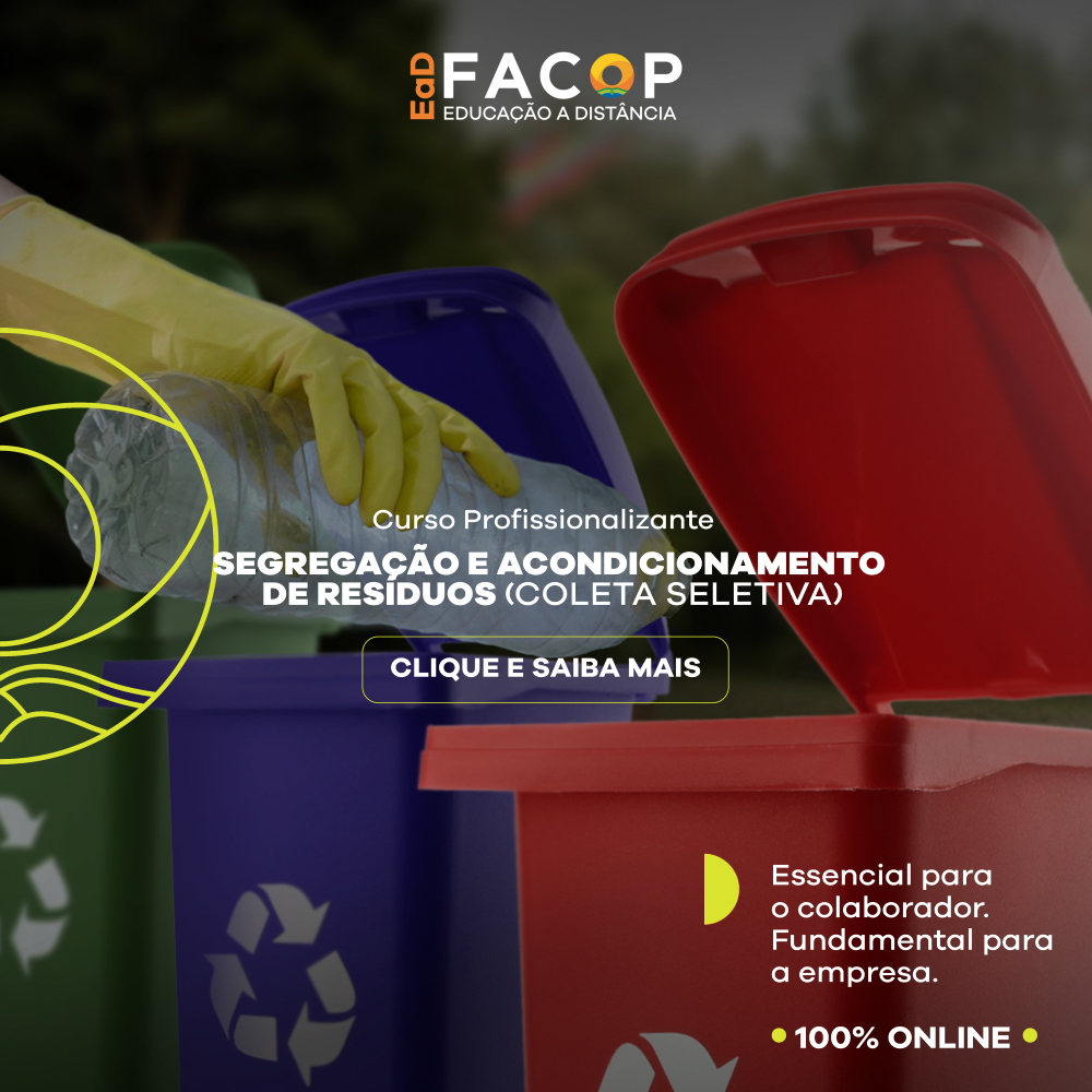 O curso de Segregação e Acondicionamento de Resíduos (Coleta Seletiva) apresenta os tipos de resíduos sólidos gerados no ambiente urbano e como manejar esses resíduos corretamente, separarando e acondicionando os mesmos adequadamente, de acordo com o grupo ao qual pertencem para que a destinação seja correta. Aborda também como adotar um estilo de vida mais sustentável para a proteção do meio ambiente. Esse curso tem certificação de 2 horas.
 
 
 